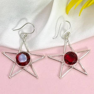 Sterling Silver Garnet Dangle Earrings: Boho January Birthstone
