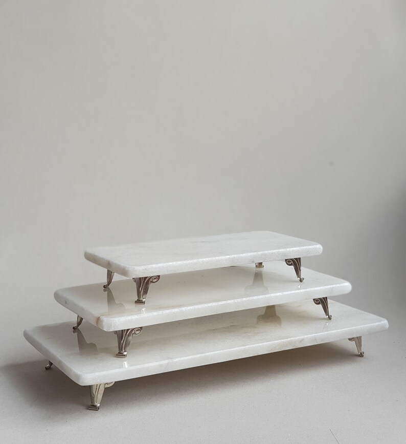 White Marble Stand Set of 3 Pieces Gold or Silver Color Etsy