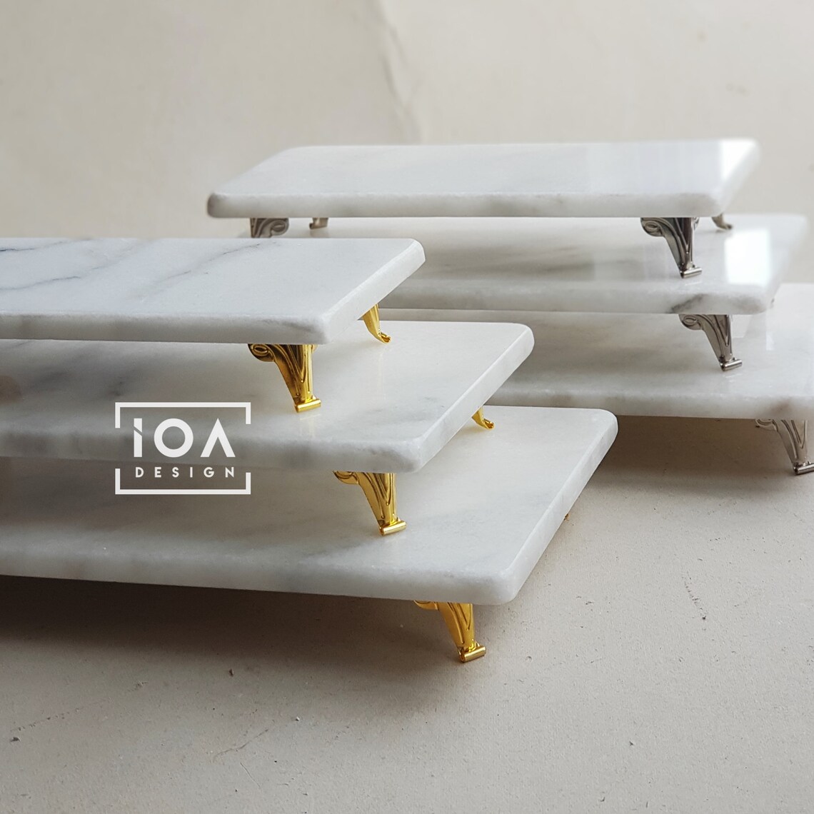 White Marble Stand Set of 3 Pieces Gold or Silver Color Etsy