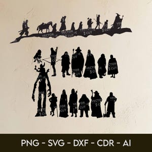Middle Earth Characters - Silhoutte Laser Cut File - Digital Download - SVG, DXF, CDR, Ai, Png - Commercial Use - Cricut Template Vector