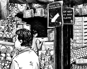 Borough Market London Art Print – Fruit Stall Drawing