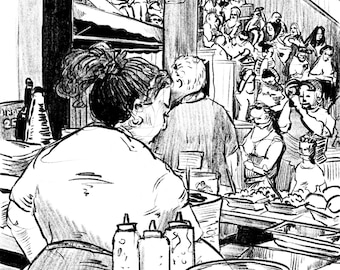 Borough Market London Art Print – Urban Sketch, Street Food Scene