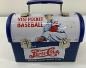 Vintage Pepsi Metal Lunch Box Baseball Player 50s 60s Retro Tin Can Case Purse