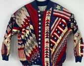 Vintage 90s Handmade Quilted Patches Patriotic 500 Year Anniversary Discovery of America Bomber Jacket Sweaters Medium