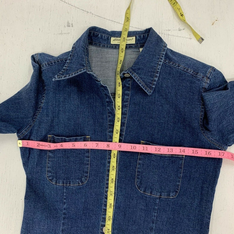 Vintage 80s Eddie Bauer Denim Jean Maxi Dress Womens Size S Prairie Button Front