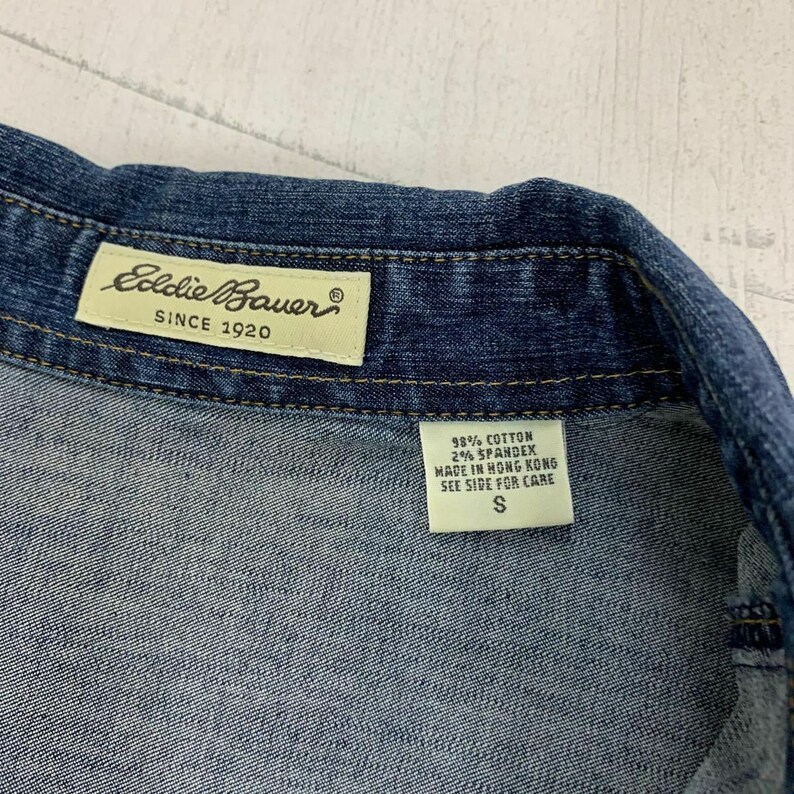 Vintage 80s Eddie Bauer Denim Jean Maxi Dress Womens Size S Prairie Button Front