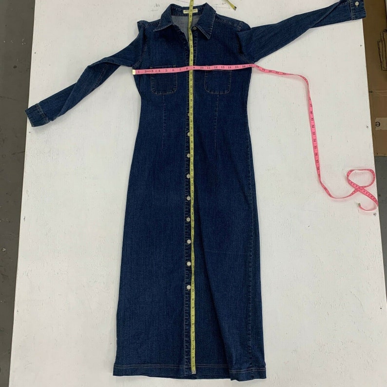Vintage 80s Eddie Bauer Denim Jean Maxi Dress Womens Size S Prairie Button Front
