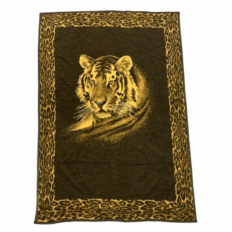 Vintage Biederlack Tiger Blanket 54x78 Reversible Etsy