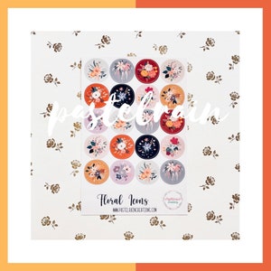 Floral Icon Stickers | Envelope Seals | Decorative Stickers for Journals | Round Stickers 1 x 1 inch, Sticker Sheet 4.5 x 6.75 inches