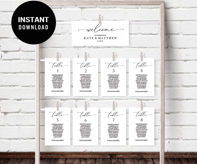 DIY Hanging Seating Chart Frame Printable Seating Card Etsy