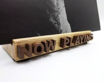 Wooden now playing vinyl record stand. Handmade from oak and European walnut,