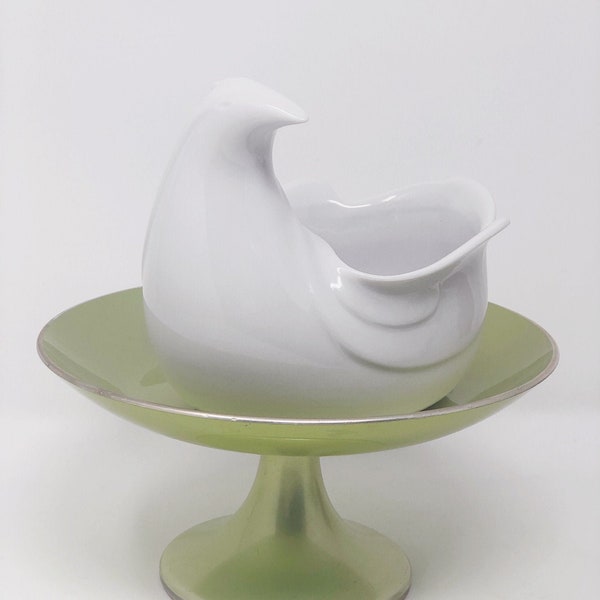 Vintage Dansk White Modernist Ceramic Hen Bowl Designed by Gunnar Cyren Scandi Style