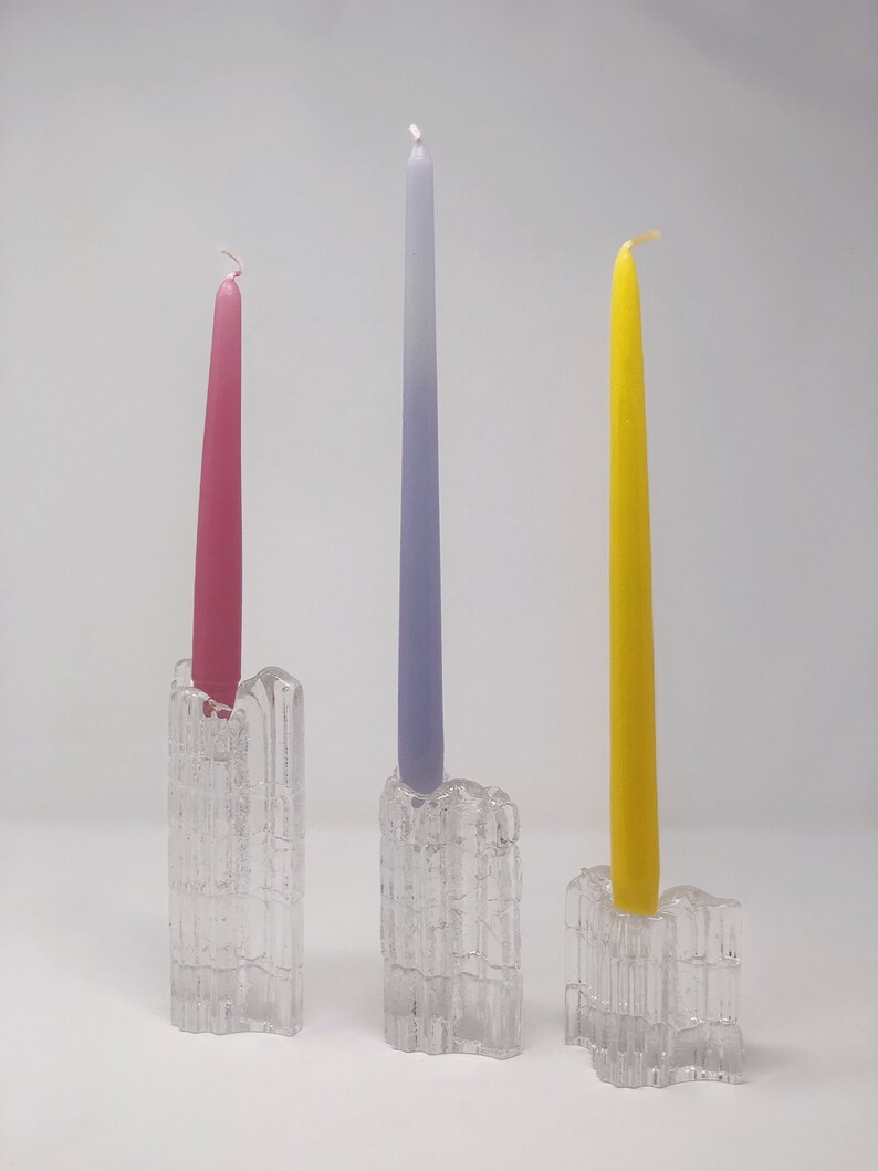 Vintage 70/'s Modernist Rosenthal Studio Linie Inca Crystal Ice Taper Candle Holders Set of 3