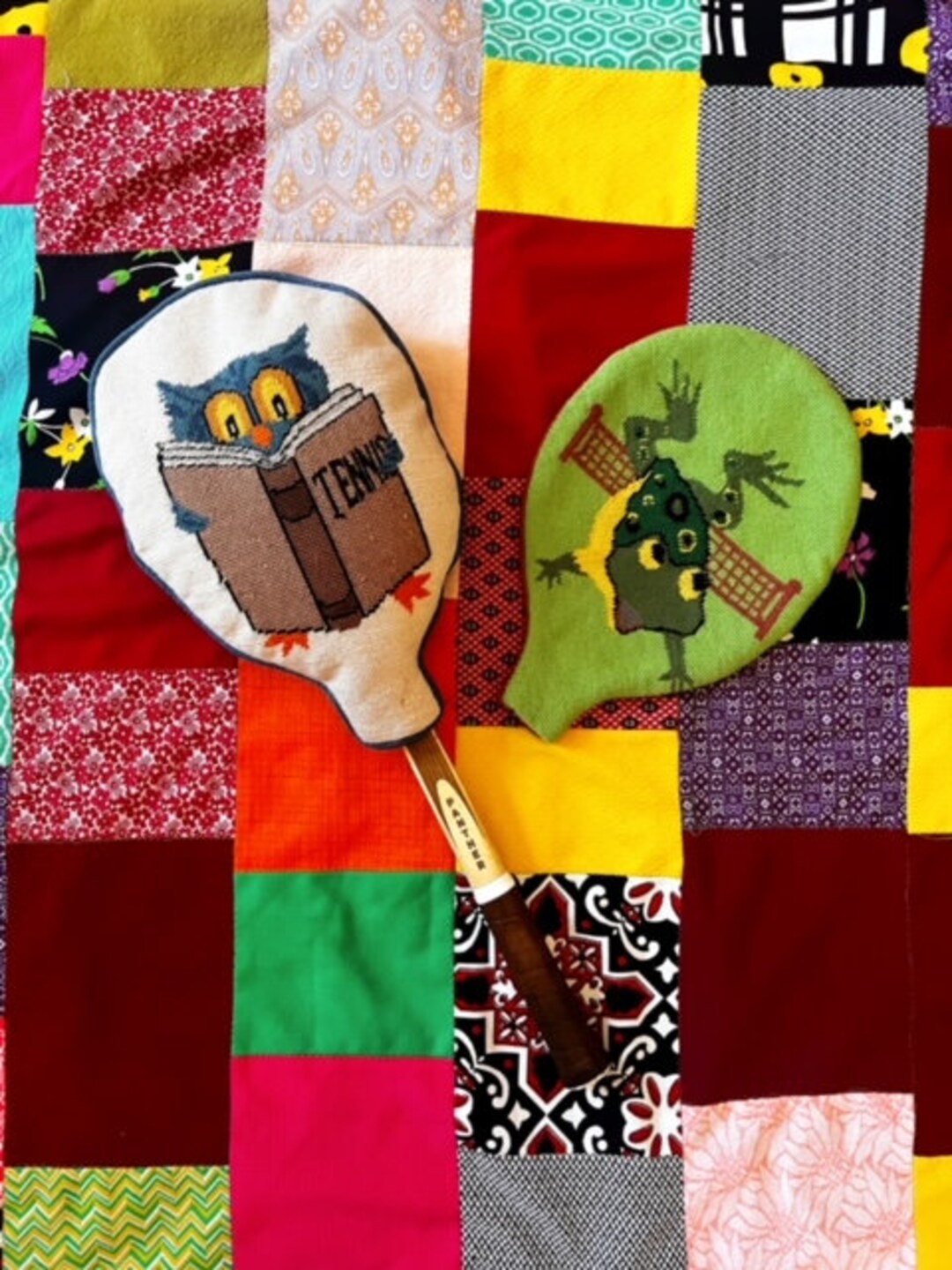 Vintage 1970s Kitschy Needlepoint Tennis Racket Covers Owl & Frog Etsy