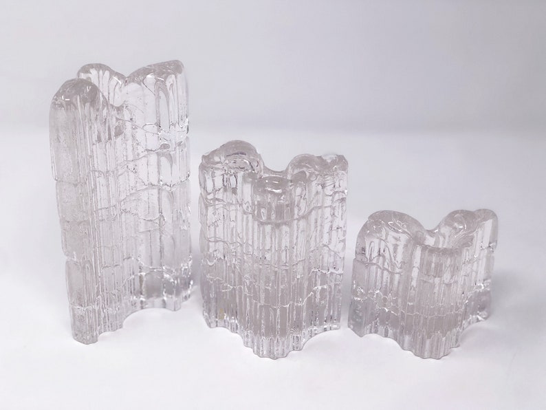 Vintage 70/'s Modernist Rosenthal Studio Linie Inca Crystal Ice Taper Candle Holders Set of 3