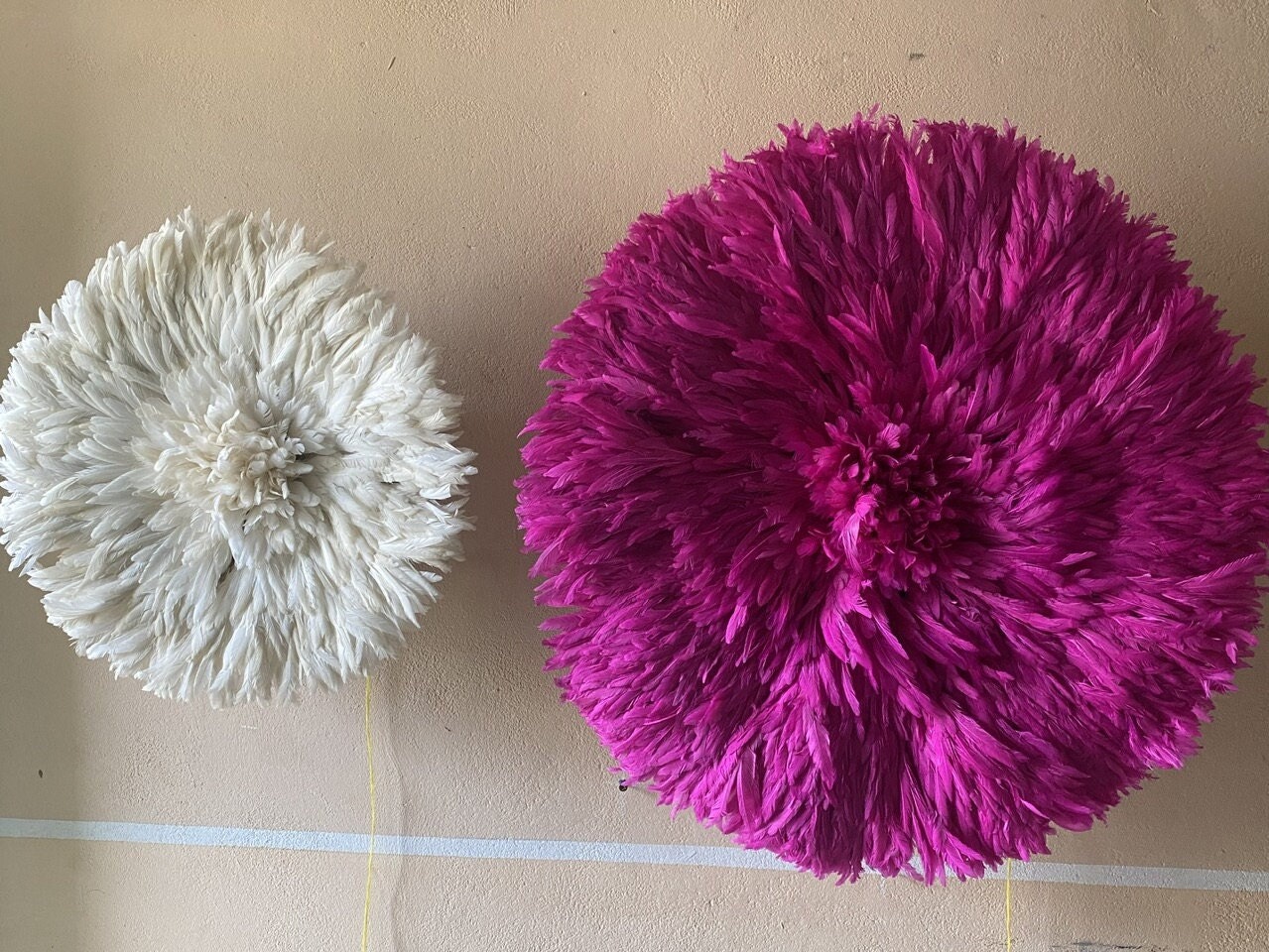 Handmade juju hat African art for interior design wall hanging home decoration. White juju hat and purple juju hat wall decor best Home gift