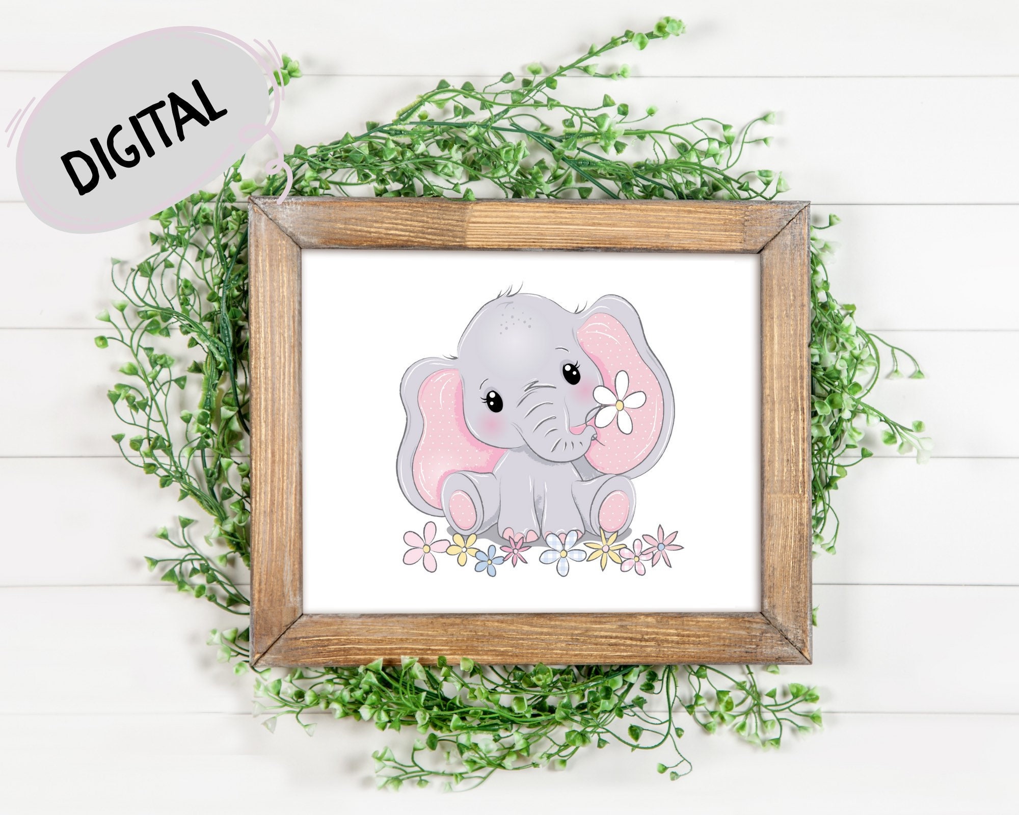 Baby Elephant wall decor digital elephant print baby girl Etsy