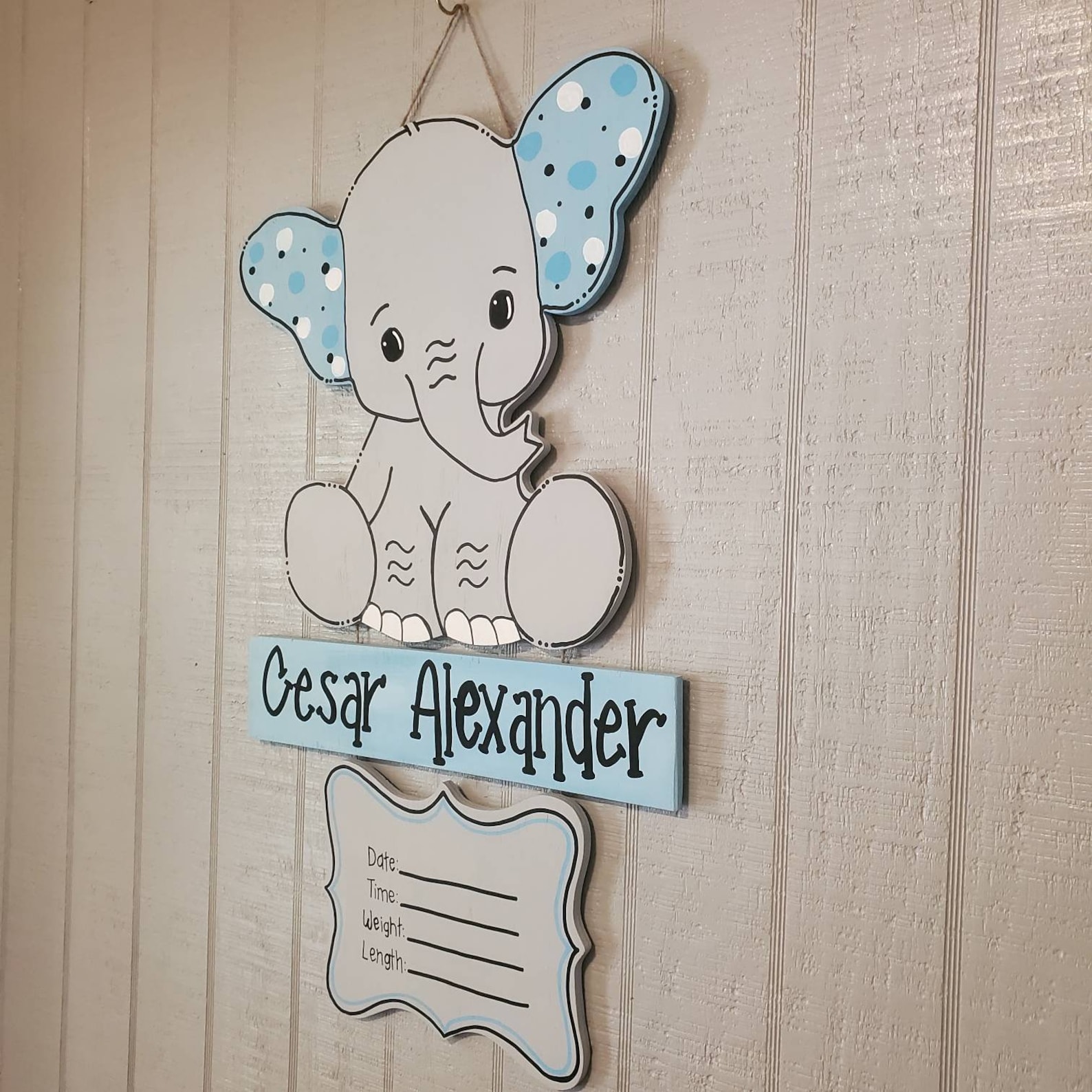 Baby boy Elephant hospital door hanger Birth announcement Etsy