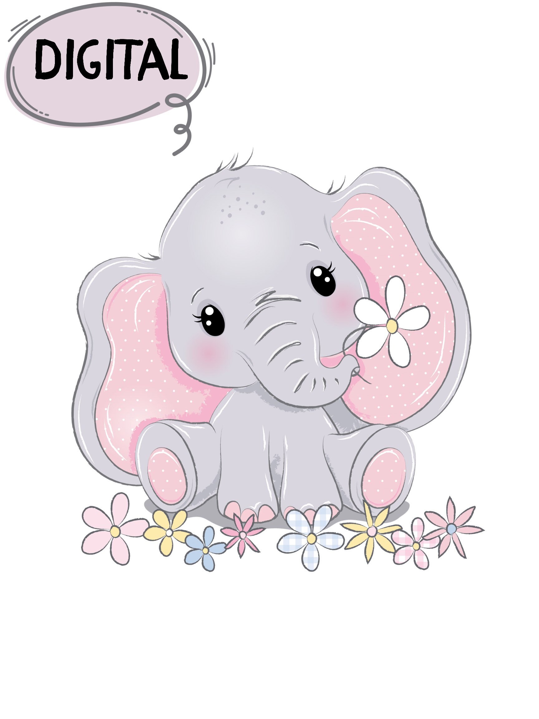 Baby Elephant wall decor digital elephant print baby girl Etsy
