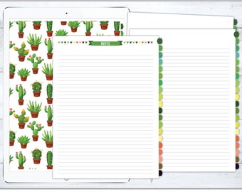 Digital Notebook for Goodnotes & Notability with Adorable Cactus Cover and linked tabs for iPad or tablet