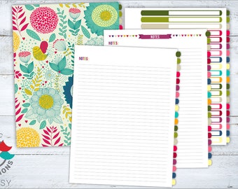 Printable Notebook with Floral Cover- digital download notebook lined paper, Blank Journal, Printable Journal, organization, office supplies