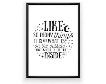 B&W Aladdin Quote It Is Not What Is On The Outside But What Is On The Inside Wall Art print inspirational kids gift digital download