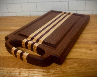 Edge Grain Cutting Board - Maple Wood/Sapele/Purpleheart - Fully Seasoned