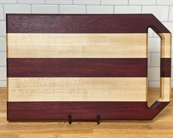 Purple Heart and Maple Cutting Board - Edge Grain - Built in Handle