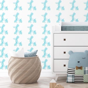 Poodle Dog Wallpaper Peel and Stick, Balloon Wall Mural Baby Boy Room Wall Decor, Blue Wallpaper Mural Removable for Grooming Dog Salon