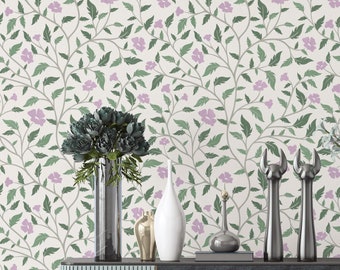 Lavender Wildflower Wallpaper Removable, William Morris Wall Art for Kitchen Decor, Renters Wall Paper Peel and Stick for Living Room