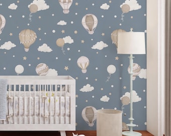 Balloon Removable Wallpaper, Wall Decals for Nursery, Kids Room Wallpaper Peel and Stick, Vintage Air Balloon Wallpaper, Room Nursery Decor