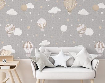 Room Nursery Decor, Kids Room Wallpaper Peel and Stick, Vintage Air Balloon Wallpaper, Balloon Removable Wallpaper, Wall Decals for Nursery