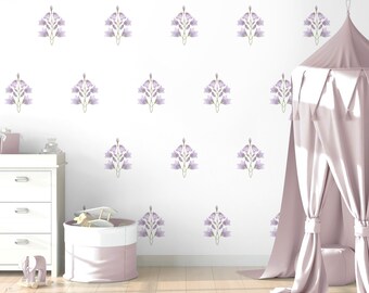 Pastel Wallpaper with Purple Flower Bell for Nursery, Wall Decor Plant Flower For Kids Room, PVC Free Wall Mural Wildflower Peel and Stick