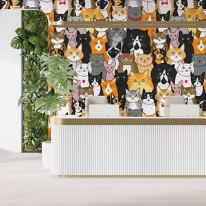 Funny Cat Wallpaper Peel and Stick, Colorful Cartoon Cats, Animal Lovers Wall Mural, Removable, Self-Adhesive Wall Art
