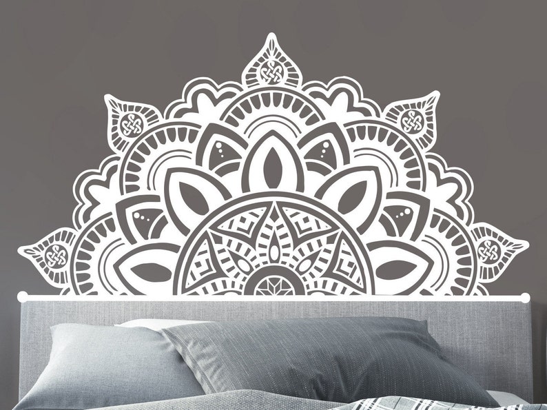 half mandala wall decals / mandala decal / headboard vinyl | etsy
