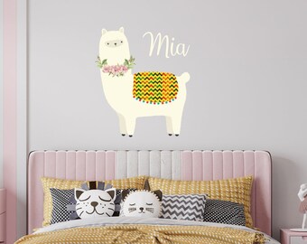 Wall Decals Llama / Personalized Girls Name Decals / Alpaca Llama Nursery Decor / Baby Girl Name Wall Sticker / Animal Llama Girl Room R248