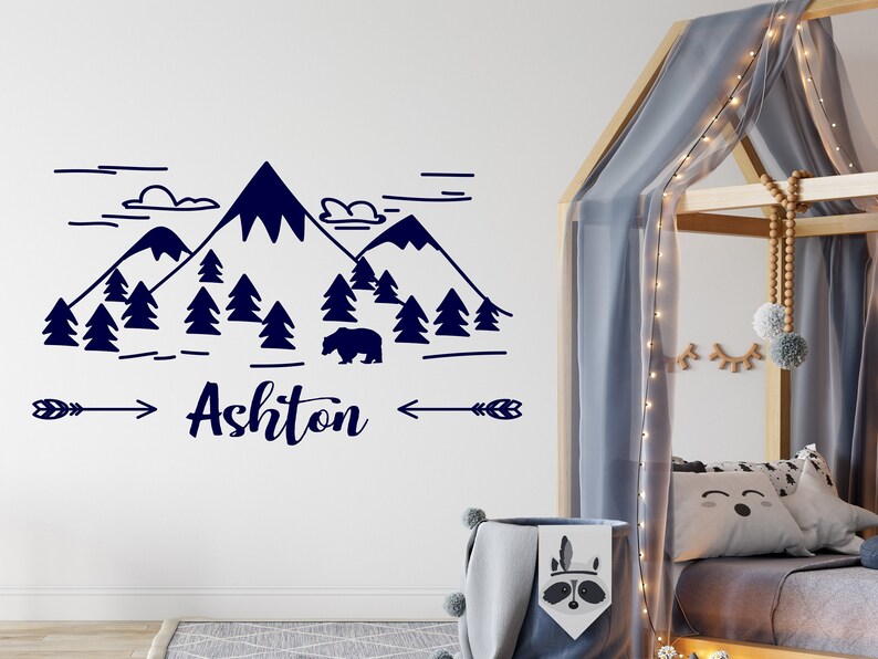 Mountain Nursery Wall Decal Wall Decal Baby Name Rustic Etsy