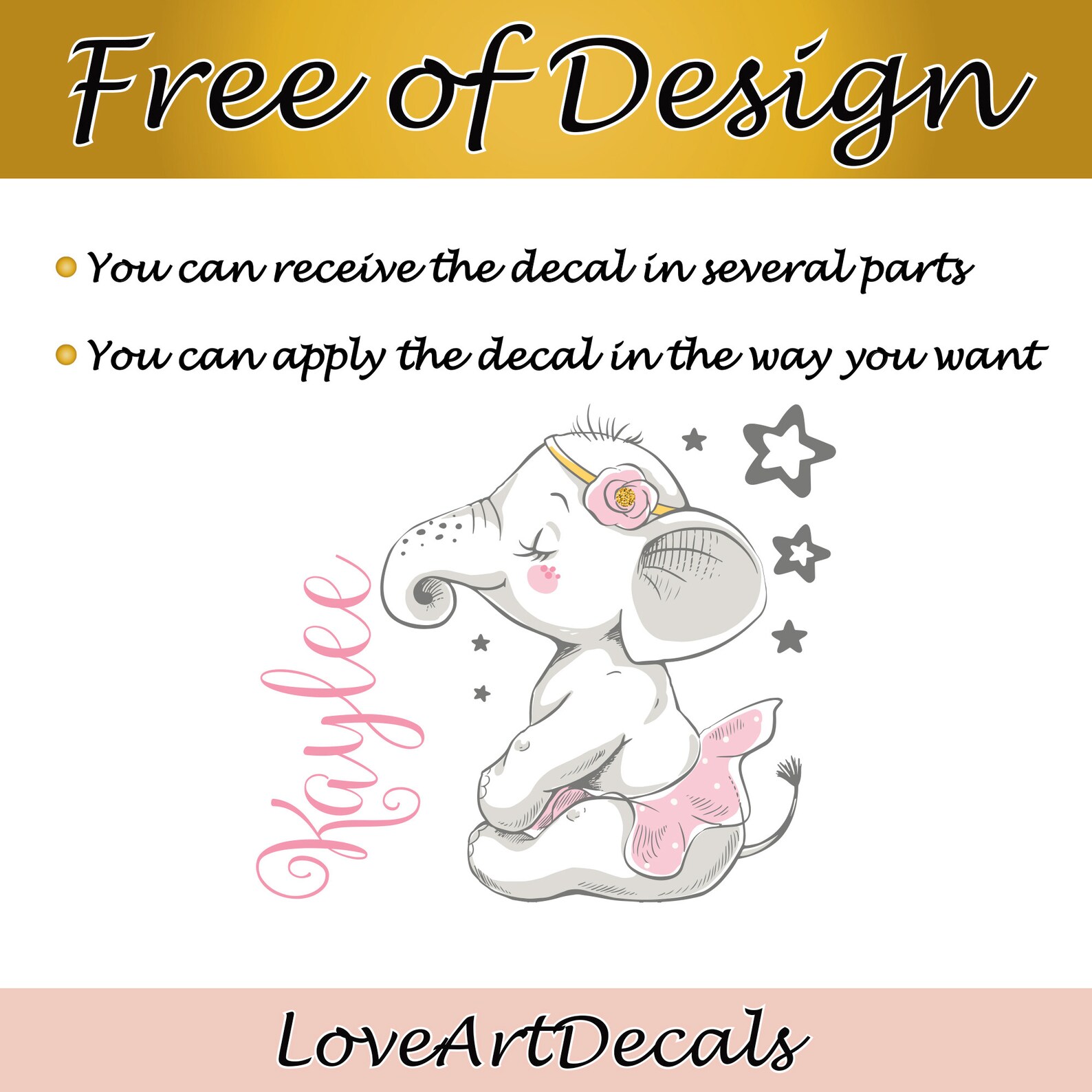 Elephant Name Wall Decal. Watercolor Elephant Decal. Girl Name Etsy