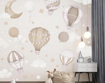 Air Balloon Wall Decals | Kids Room Wall Stickers | Pastel Nursery Decor | Balloon Stickers for Baby Room