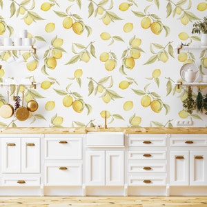 Zitronen-Tapete für Küchenwand schälen und aufkleben, gelbe Frucht-Wand-Kunst abnehmbares Esszimmer, Zitronen-Muster-Akzent-Tapete für Innendekor