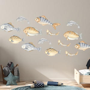 School of fish wall decal, Sea world wall decal set fish, Kids stickers Underwater scene, Sea Life creatures nursery wall decals R273