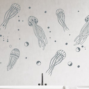 Jellyfishes Wall Decal / Nautical Bathroom Decals / Nautical Bathroom Decor / Sea Life Wall Decals Sticker / Vinyl Sticker Wall Art R41 image 1