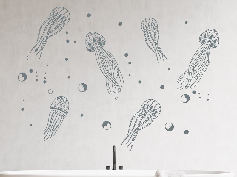 Jellyfishes Wall Decal / Nautical Bathroom Decals / Nautical Bathroom Decor / Sea Life Wall Decals Sticker / Vinyl Sticker Wall Art R41 image 1