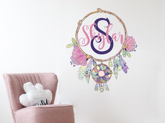 Personalised Name Wall Sticker Custom Initial Decal Bedroom Girls DREAMCATCHER