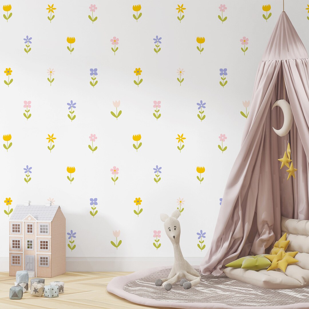 Buy Boho Floral Wallpaper Tiny Flowers Girl Nursery, Cute Meadow Plant ...