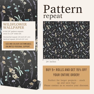 Sage Green Floral Wallpaper Peel and Stick, Cottage Kitchen Wallpaper Roll, Boho Wildflower Wallpaper Removable, PVC Free image 9