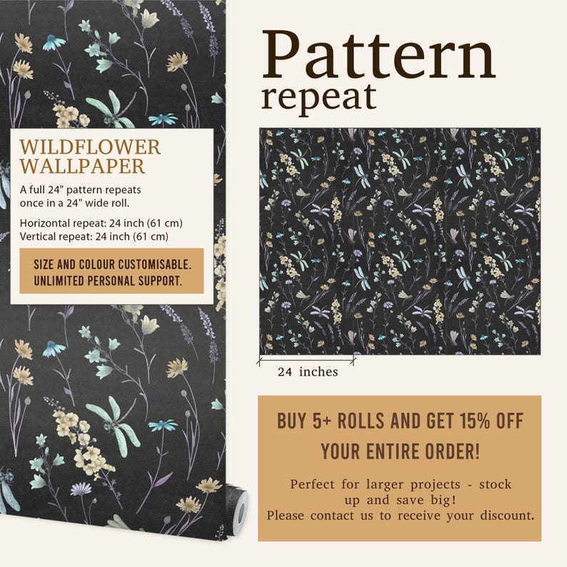 Sage Green Floral Wallpaper Peel and Stick, Cottage Kitchen Wallpaper Roll, Boho Wildflower Wallpaper Removable, PVC Free image 9