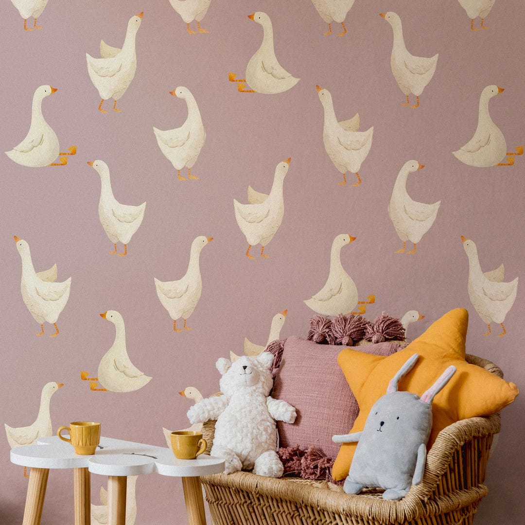Goose Nursery Wallpaper: Pink Peel and Stick or Traditional Wall Mural ...