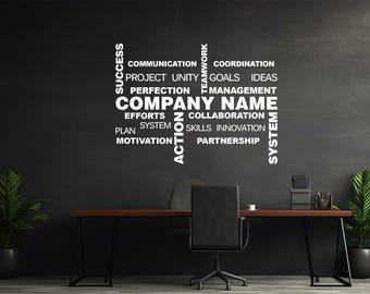 Große Firma Name Wand Aufkleber, benutzerdefinierte Business Name Aufkleber, Büro Wand Erfolg Vinyl Aufkleber, Bürodekoration, Arbeitsplatz Wort Cluster