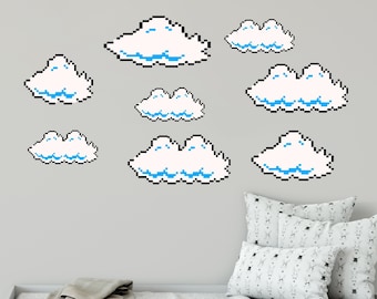 Clouds Wall Decals - Super Cloud Wall Decal - Set of 8 - Cloud Nursery Wall Sticker - Pixel Game Decal - Nursery Wall Decor R114